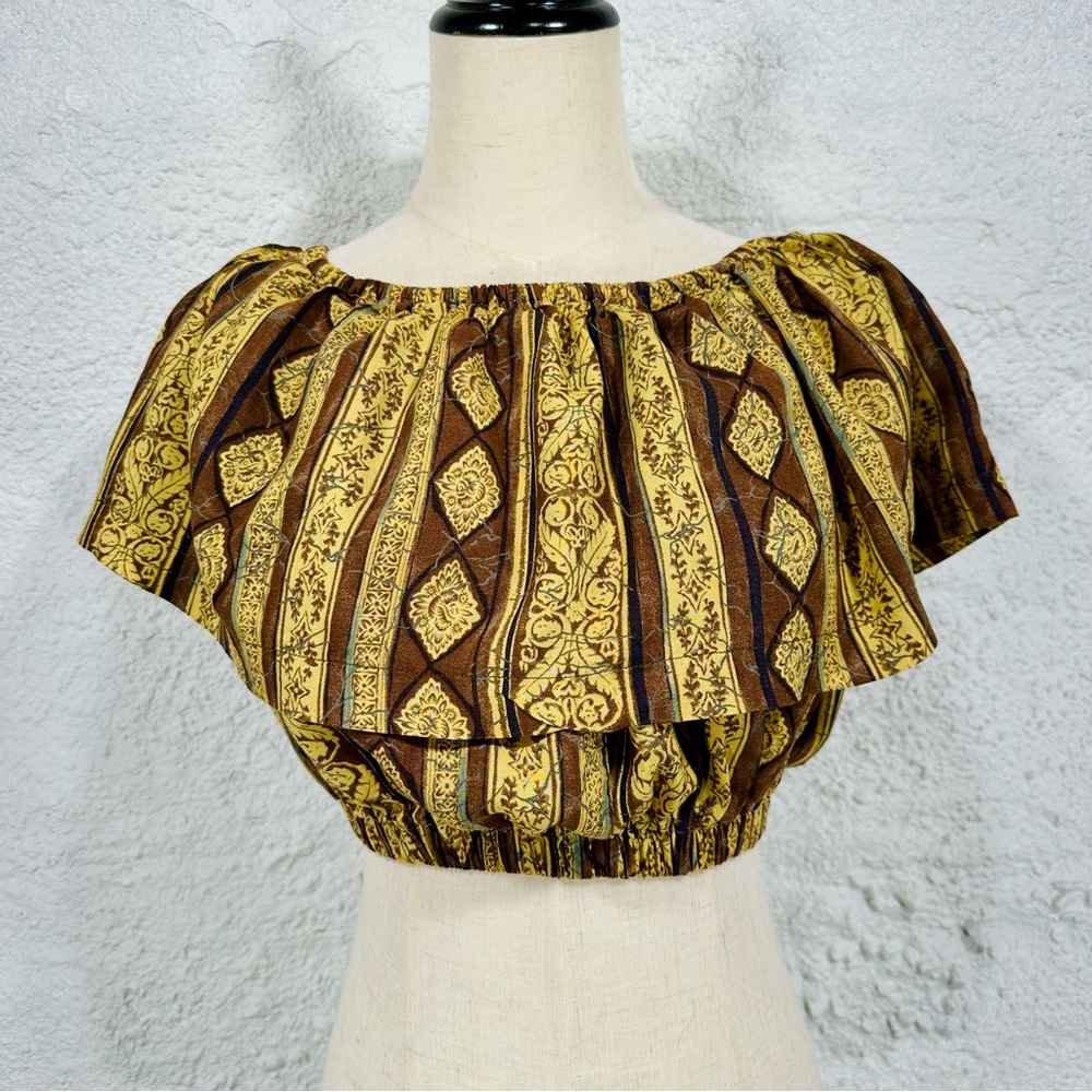 Vintage Festival Printed Cotton Crop Ruffle Top